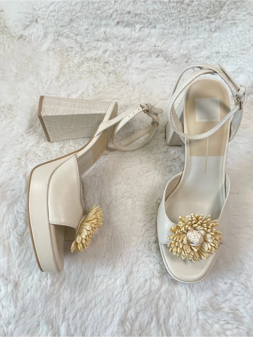 Dolce Vita Cream Platform Sandals with Floral Appliqué, Size 10